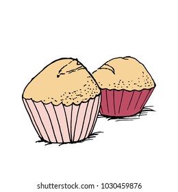 Cupcake icon in hand drawn style. For print, package, menu. Vector illustration
