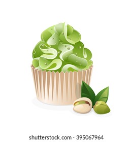 Cupcake icon isolated on a white background. Icon cake and pistachio nuts. Vector illustration.
