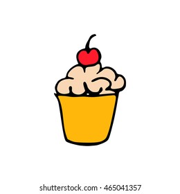 Cupcake icon isolated on white background in style hand draw