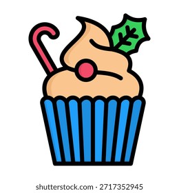 Ilustración vectorial de color de línea de icono de cupcake