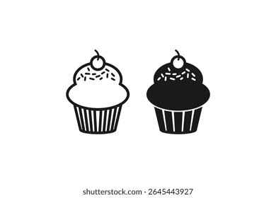 Línea de icono de cupcake y diseño plano