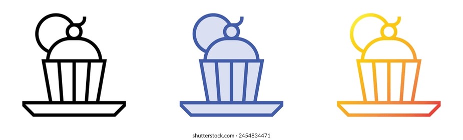 cupcake icon. Linear, Blue Fill and Gradient Style Design Isolated On White Background