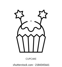 icono del cupcake. Signo de estilo lineal aislado en fondo blanco. Ilustración del vector