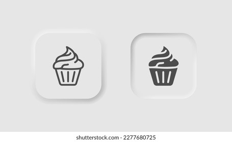 Cupcake icon in neumorphism style. Icons for business, white UI, UX. Dessert symbol. Muffin, sweets, birthday, event. Neumorphic style. 