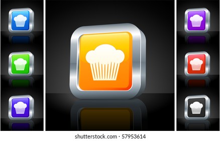 Cupcake Icon on 3D Button with Metallic Rim Original Illustration