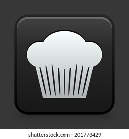 Cupcake Icon on Black and White Button 