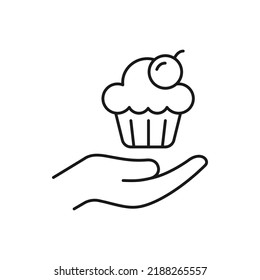 Cupcake icon on hand line style isolated on white background. Vector illustration