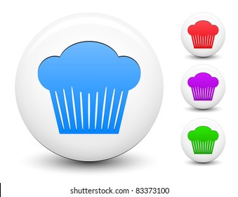 Cupcake Icon on Round White Button Collection Original Illustration