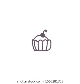 Cupcake icon on white background. Cupcake icon in confectionery logo for website, social networks. Vector illustration. Hand drawing on isolated background.