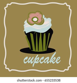 Cupcake icon on the white background for your design. Vector illustration.Green modern