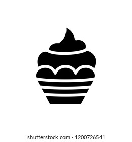 Cupcake icon on white and black background. Small cake designed to serve one person.