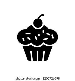 Cupcake icon on white and black background. Small cake designed to serve one person.