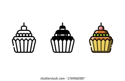 Cupcake icon. With outline, glyph, and filled outline style