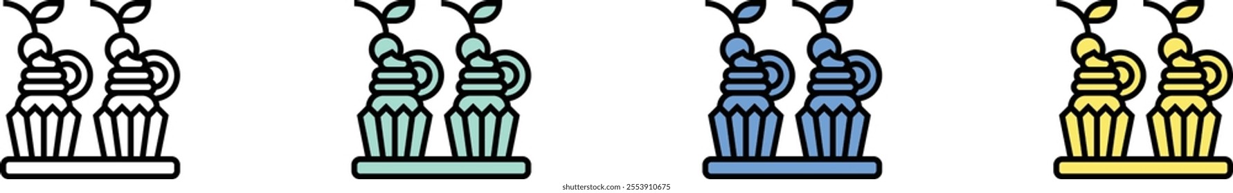 cupcake icon. Outline, Green, Blue and Yellow Style Design Isolated On White Background