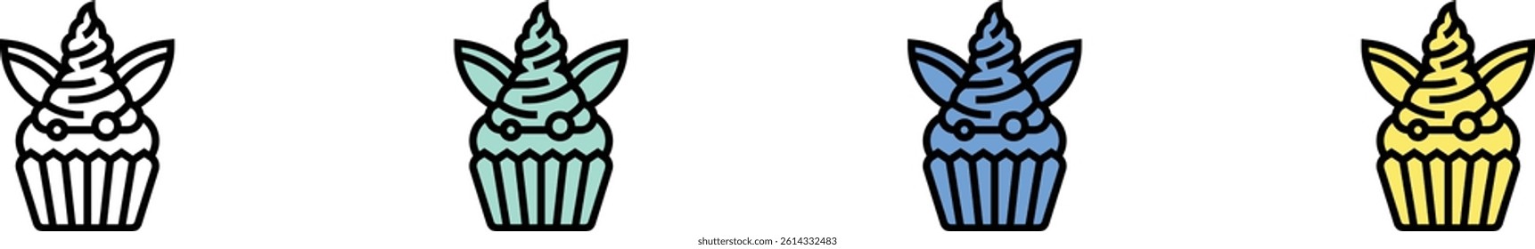 cupcake icon. Outline, Green, Blue and Yellow Style Design Isolated On White Background
