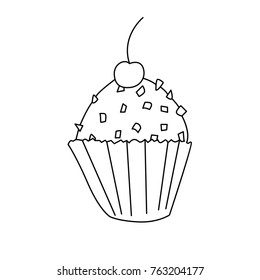 Cupcake icon in outline style. Perfect for print, menu and creative design. Vector illustration. Isolated on white