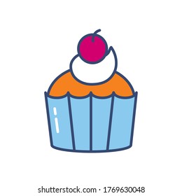 cupcake icon over white background, line and fill style, vector illustration