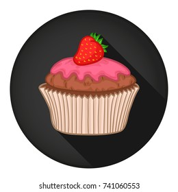 Cupcake Icon Round Flat Vector Art Design Color Illustration