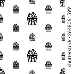 Cupcake Icon Seamless Pattern, Fairy Cake Icon, Small Cake With Icing On Top Vector Art Illustration