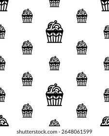 Cupcake Icon Seamless Pattern, Fairy Cake Icon, Small Cake With Icing On Top Vector Art Illustration