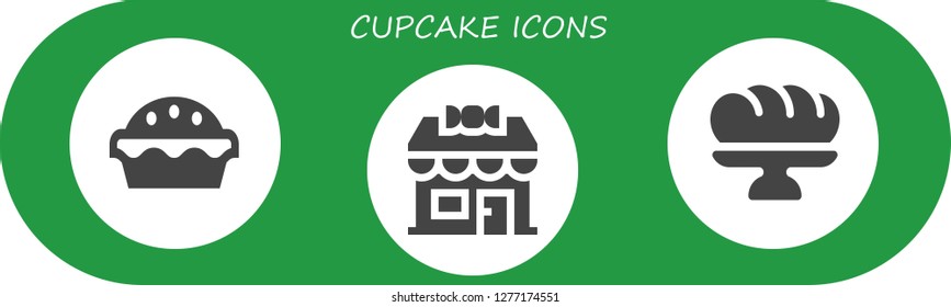  cupcake icon set. 3 filled cupcake icons. Simple modern icons about  - Cake, Candy shop, Baguette