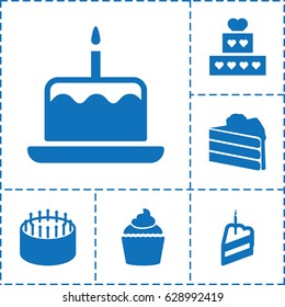 Cupcake icon. set of 6 cupcake filled icons such as cake with one candle, cake, muffin