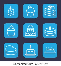 Cupcake icon. set of 9 outline cupcake icons such as cake with one candle, muffin