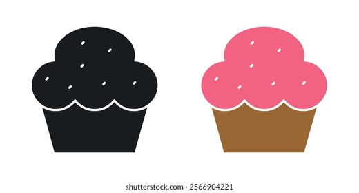 Cupcake icon set in black and colored