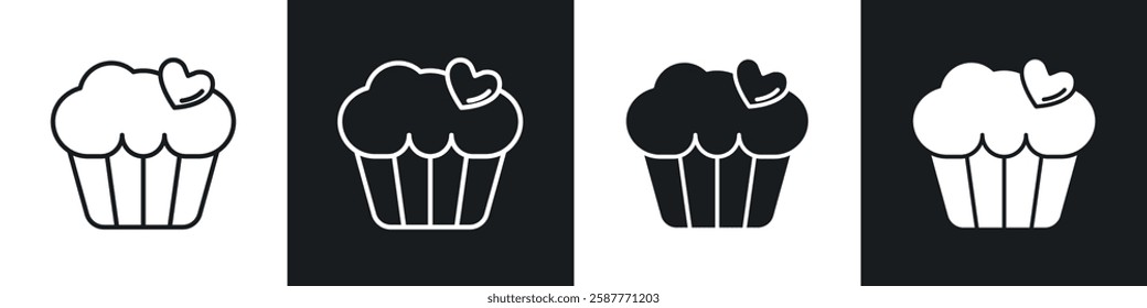 Cupcake icon set black and white colors. Graphic Vector icons pack