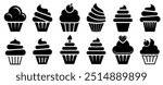 Cupcake Icon set. Cake icon collection. Cupcake, Sweet, Food, Frosting, Cake, Frosting. Vector Illustration