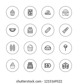 Cupcake icon set. collection of 16 outline cupcake icons with bakery, birthday cake, cake pop, cake, candy, cakes, cupcake, muffin, snack icons.