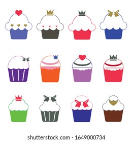 Cupcake icon set flat design illustration