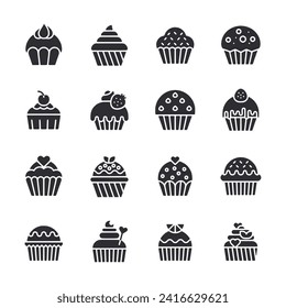 Cupcake icon set isolated on white