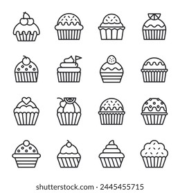 Cupcake icon set isolated on white