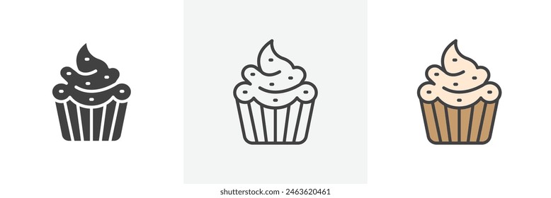 Cupcake icon set. Party dessert vector symbol. Sweet treat muffin icon.