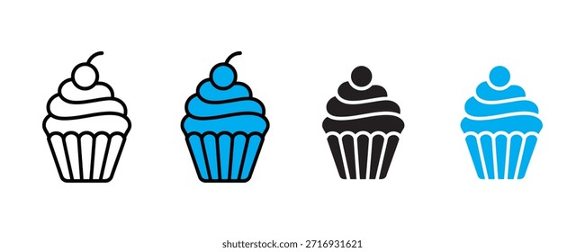 Vector de conjunto de iconos de cupcake sobre fondo blanco. cereza, pastelería, golosina, delicioso, icono de panadería. Ilustración vectorial.