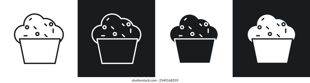 Conjunto de iconos de cupcake. Símbolos de Vector en colores blanco y negro.