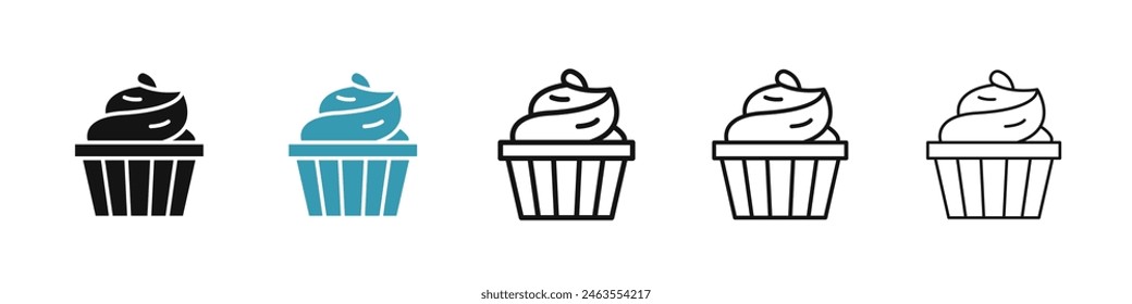 Conjunto de iconos de cupcakes. Icono de magdalena de boda o fiesta de cumpleaños. Postre cupcake signo adecuado para los diseños de UI.