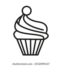 Cupcake-Symbol Einfaches flaches Symbol mit dünner Linie