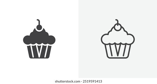 Cupcake icon. solid filled and stroke thin line style eps 10