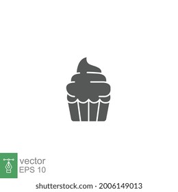 Cupcake icon solid. simple birthday cake. tasty muffin cream cake. sweet snack, dessert and pastry symbol. Confectionery creamy bake. Vector illustration. Design on white background. EPS10