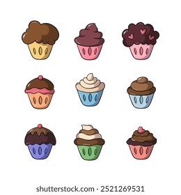 Cupcake icon symbol hand drawn style. collection of isolated cartoon illustrations