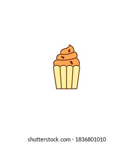 Cupcake icon. Thanksgiving icon. Simple, flat, outline, color.