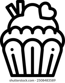 ícone do cupcake. Design De Estilo Linear Fino Isolado Em Plano De Fundo Branco