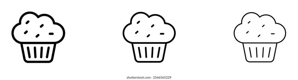 Cupcake icon in tree different line stroke sizes.