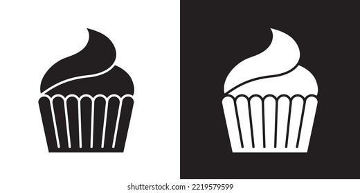 Cupcake icon. Two color version of cupcake vector icon isolated on white and black background. Vector illustration