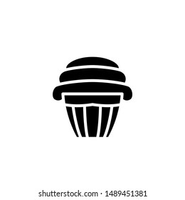 Cupcake Icon Vector Design Emblem Isolated Illustration , Template Logo Design Simple Food Business Bakery , Holiday Party Birthday . Outline Solid Background White
