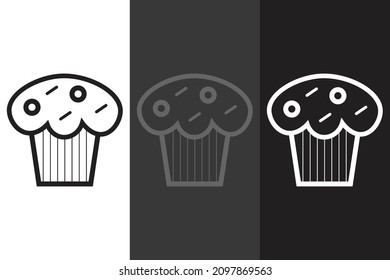 Cupcake Icon Vector Illustration 3 background, Isolated Food Sign.