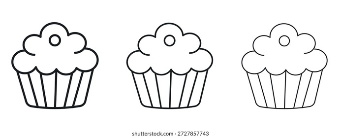 Cupcake Symbol Vektor Logo Design Template. Bearbeitbare Strichgrafiken.