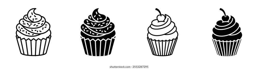 Conjunto de Vector de icono de cupcake. EPS10